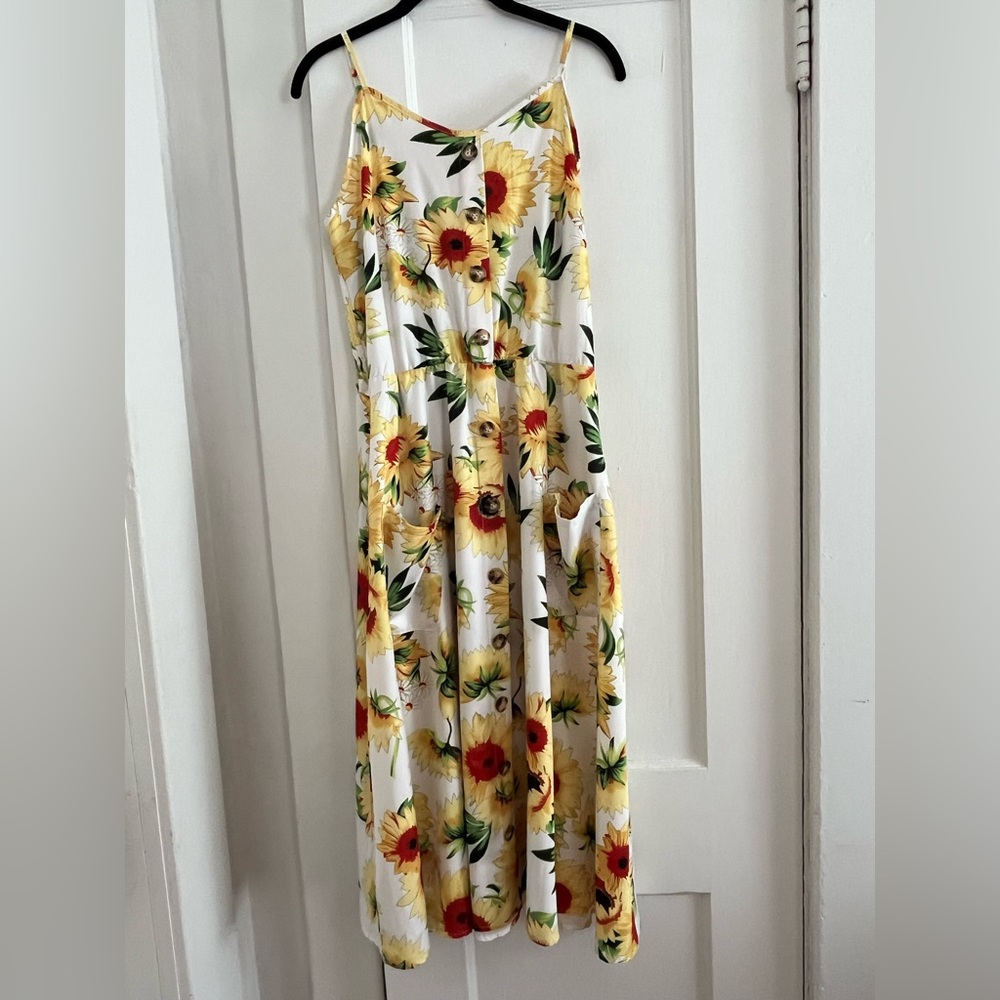 Sundress Midi Dress with Sunflower Print